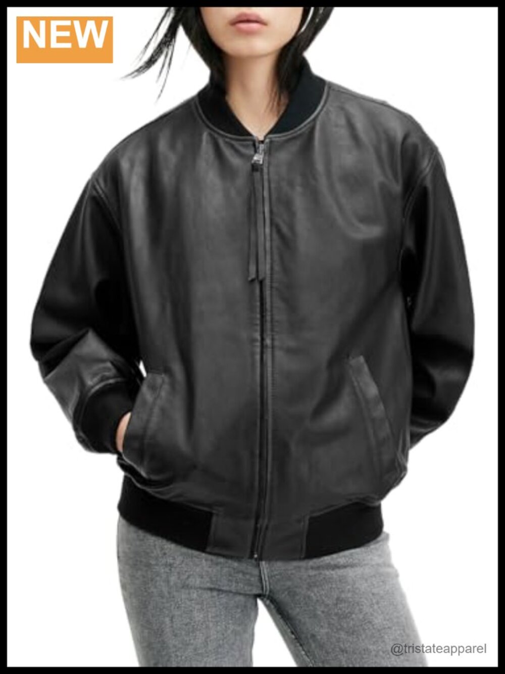100% Leather Relaxed Fit Bomber Jacket Long Sleeve Aviator Style Button Closure